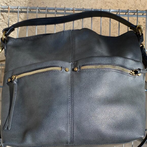 Slouchy Black Faux-Leather Shoulder Bag + Removable Adjustable Crossbody Strap - Picture 5 of 8
